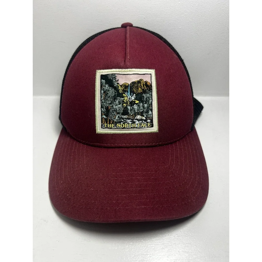 The North Face maroon and black Earthscape trucker hat (snapback adjustable)